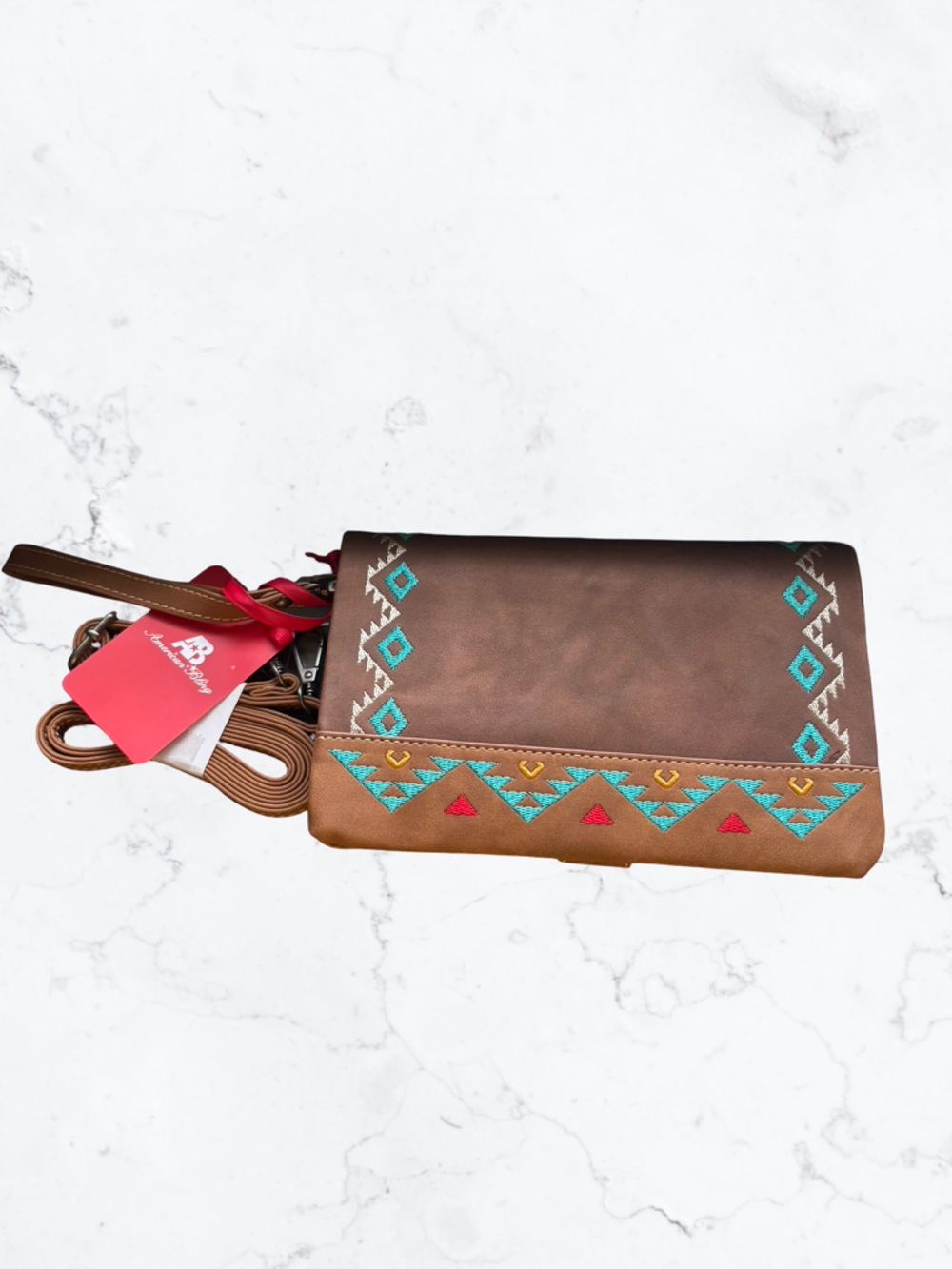 American Bling by Montana West Brown Embroidered Crossbody Clutch